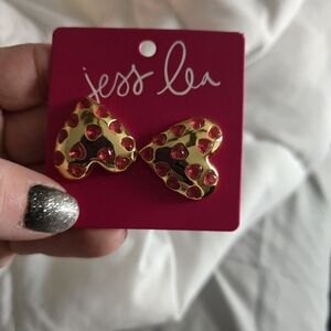 Jess Lea Gold and Red Heart Earrings